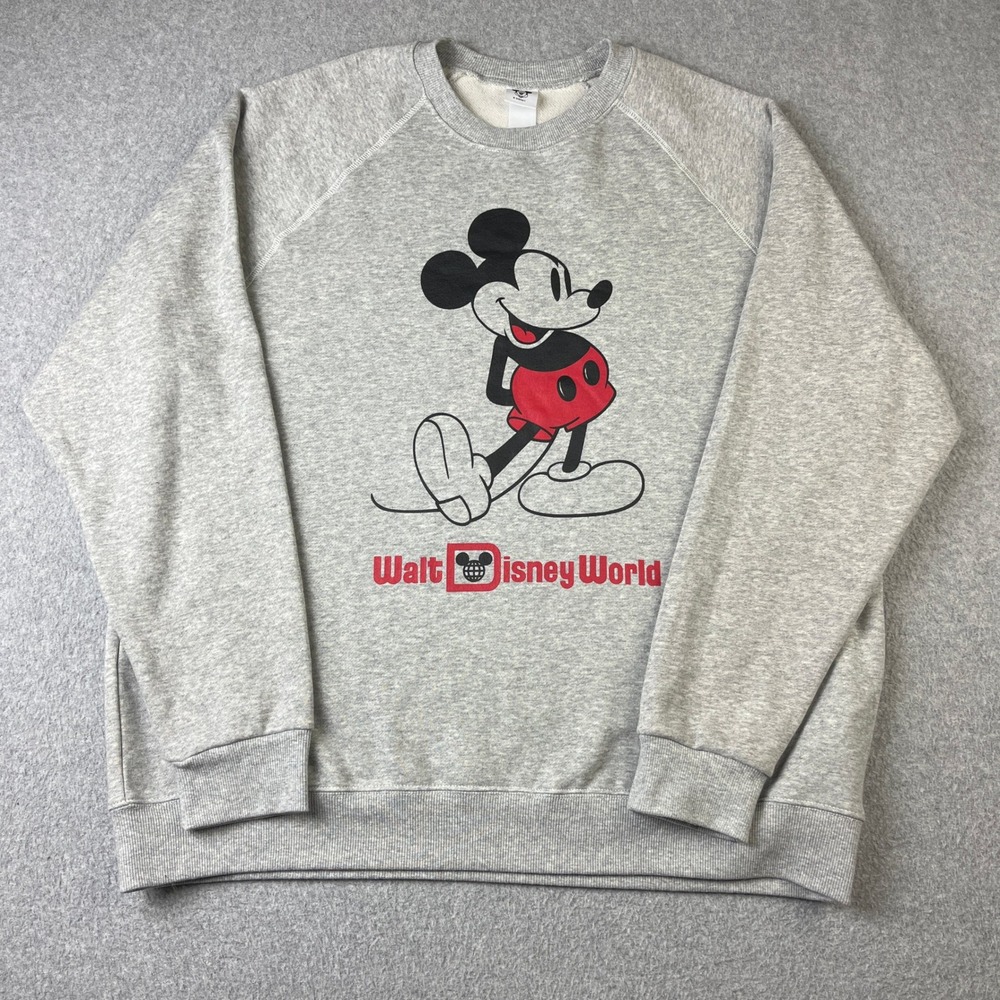 Disney Sweatshirt Mens XL Grey Mickey Mouse Walt Disney World Raglan Pullover